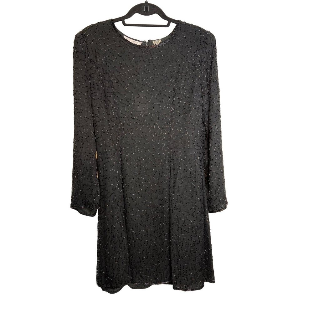 Vintage Laurence Kazar Beaded Mini Dress Tunic Silk Blouse